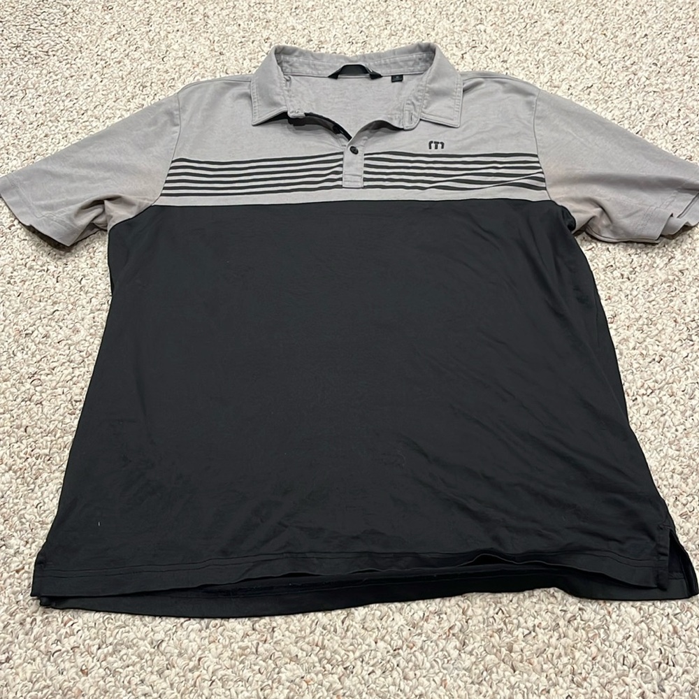 Travis Mathew Men's Golf Polo Gray Black Stripe Sz XL Performance Active